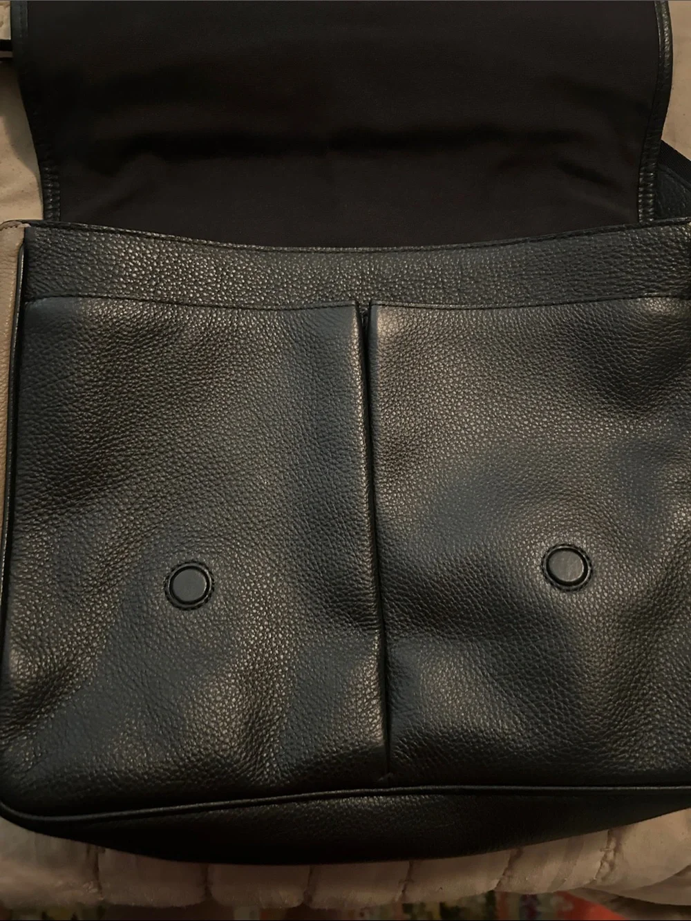 Coach Two-Tone Pebbled Leather Messenger Bag in Taupe and Black